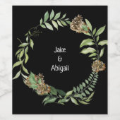 Black Couple Names Fall Foliage Pine Cones Hochzei Weinetikett (Einzelnes Label)