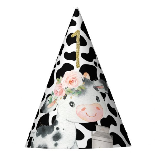 Black Cow Print First Birthday Party Hat Partyhütchen (Vorderseite)