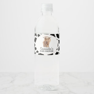 Black Cow Print Highland Kuh Calf Baby Dusche Wasserflaschenetikett