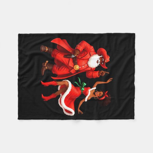 Black Cowboy And Santa Cowgirl Christmas Western X Fleecedecke (Vorderseite (Horizontal))