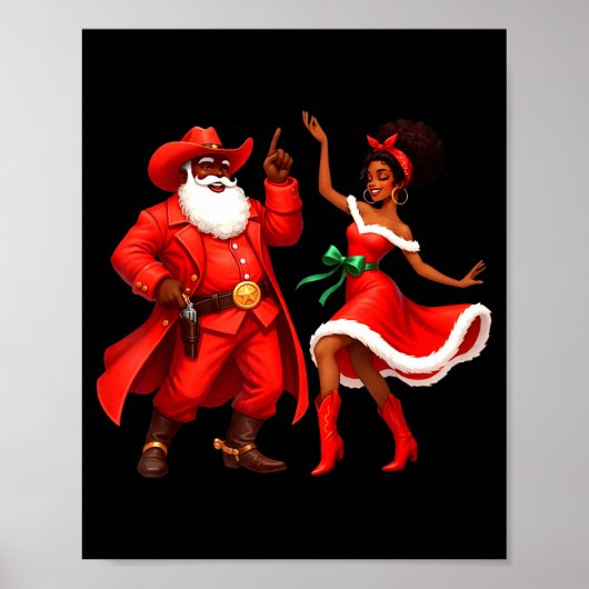 Black Cowboy And Santa Cowgirl Christmas Western X Poster (Vorne)
