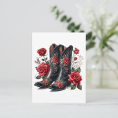 Black Cowboy Boots With Red Roses Postkarte (Stehend Vorderseite)