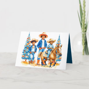 Black Cowboy Cowgirl Kinder mit Horse Merry Christ Feiertagskarte