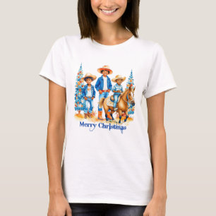 Black Cowboy Cowgirl Kinder mit Horse Merry Christ T-Shirt