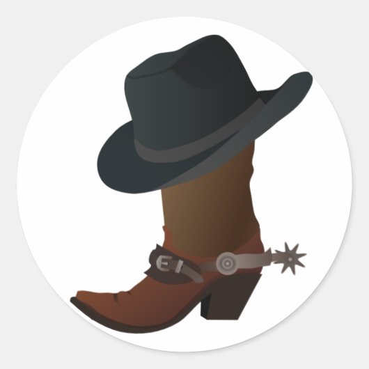 Black Cowboy Hat auf dem Lederstand mit Spur Runder Aufkleber (Vorderseite)