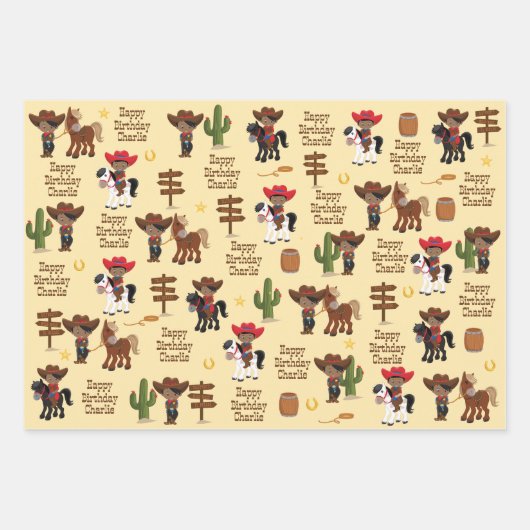 Black Cowboy Personalisiert Wrapping Paper Geschenkpapier Set (Vorderseite 3)