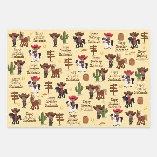 Black Cowboy Personalisiert Wrapping Paper Geschenkpapier Set (Vorderseite 2)