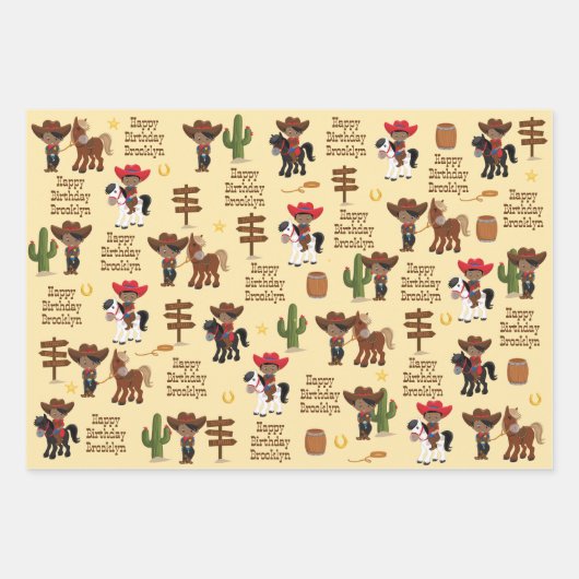 Black Cowboy Personalisiert Wrapping Paper Geschenkpapier Set (Vorderseite)