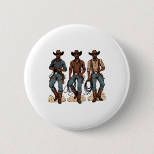 Black Cowboy Western Rodeo Melanin Black History T Button