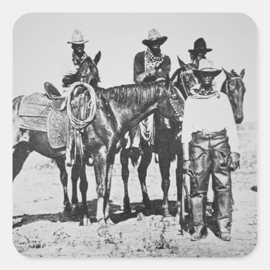 Black Cowboys in Bonham, Texas, c.1890 (b/w Foto) Quadratischer Aufkleber (Vorderseite)