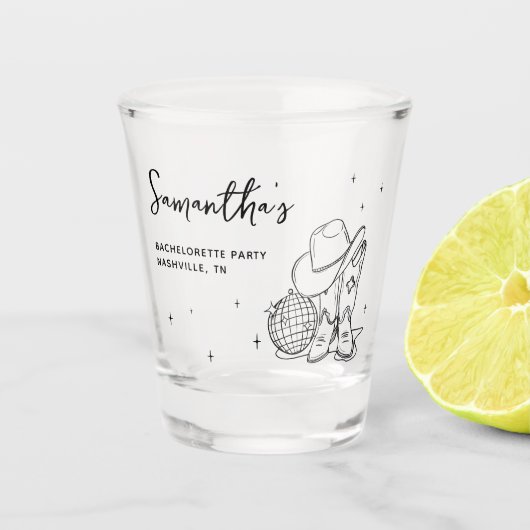 Black Cowgirl Disco Western Bachelorette Party Schnapsglas (Vorderseite)