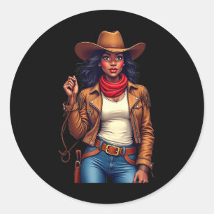 Black Cowgirl Texas Western Rodeo Melanin Black Hi Runder Aufkleber