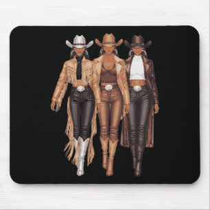 Black Cowgirl Western T-Shirt Rodeo Country Women Mousepad