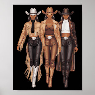 Black Cowgirl Western T-Shirt Rodeo Country Women Poster