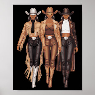 Black Cowgirl Western T-Shirt Rodeo Country Women  Poster