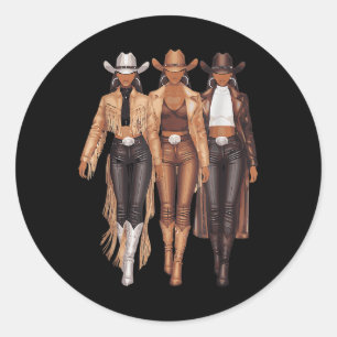 Black Cowgirl Western T-Shirt Rodeo Country Women  Runder Aufkleber