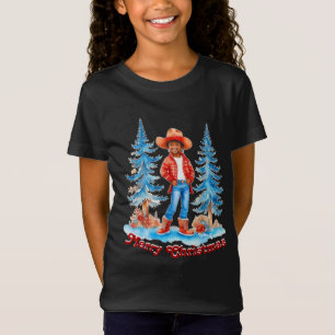 Black Cowgirl Winter Szene Frohe Weihnachten T-Shirt