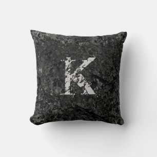 Black Cracked Natural Rock Textur Custom Monogram Kissen