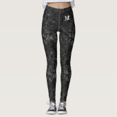 Black Cracked Natural Rock Textur Monogram Custom Leggings (Vorderseite)