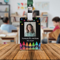 Black Crayons & Stars Colorful School Lehrer Auswe