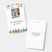 Black Crayons & Stars farbenfrohe Schullehrerin Ausweis (Vorder- & Rückseite)