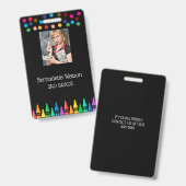 Black Crayons & Stars farbenfrohe Schullehrerin Ausweis (Vorder- & Rückseite)