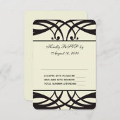 Black Cream Art Deco Wedding RSVP Card (Vorne/Hinten)