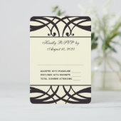 Black Cream Art Deco Wedding RSVP Card (Stehend Vorderseite)
