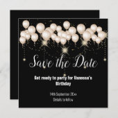 Black Cream Balloon Save the Date Card Ankündigung (Vorne/Hinten)