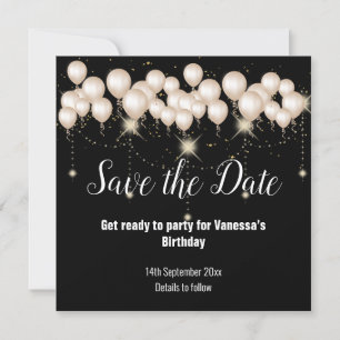 Black Cream Balloon Save the Date Card Ankündigung