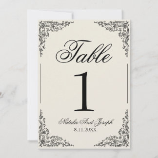 Black Cream Boho Floral Wedding Table Number Einladung