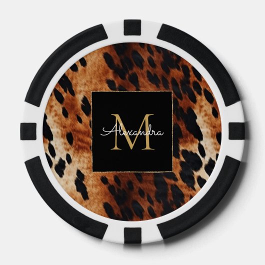Black Cream Brown Cowhide Gold Monogram  Pokerchips (Vorderseite)