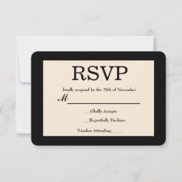 Black & Cream Chic Elegante Wedding RSVP Card Karte