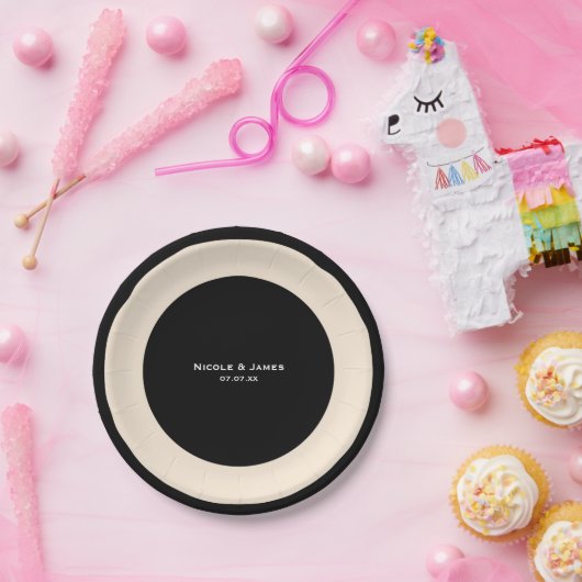 Black & Cream Chic Round Wedding Elegante Teller (Party)