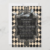 Black & Cream Diamond Halloween-Party Einladung (Vorderseite)