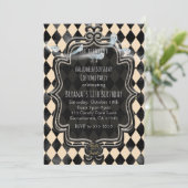 Black & Cream Diamond Halloween-Party Einladung (Stehend Vorderseite)