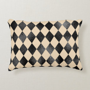 Black & Cream Diamond Muster Whimsical Zierkissen