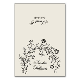 Black Cream Floral Boho Wedding Place Cards Tischnummer