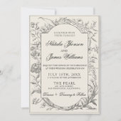 Black Cream Floral Botanical QR Code Photo Wedding Einladung (Vorderseite)