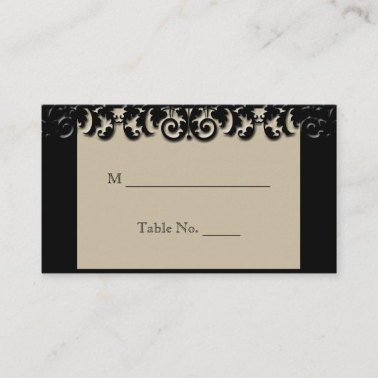 Black Cream Floral Embossed Wedding Platzkarten (Vorderseite)