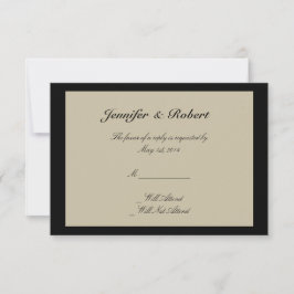 Black Cream Floral Embossed Wedding Response Card RSVP Karte