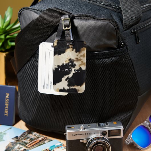 Black Cream Gold Western Cowhide Gepäckanhänger (Vorderseite & Rückseite)