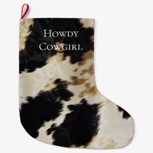 Black Cream Gold Western Cowhide Großer Weihnachtsstrumpf