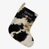 Black Cream Gold Western Cowhide Großer Weihnachtsstrumpf (Vorderansicht (hängend))