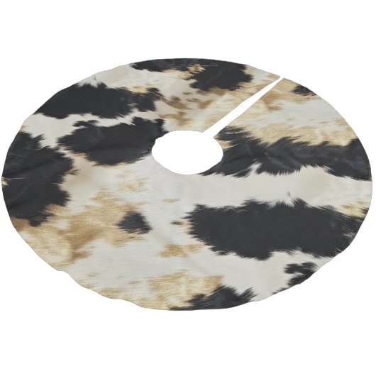 Black Cream Gold Western Cowhide Polyester Weihnachtsbaumdecke (Schrägansicht)