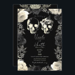 Black Cream Gray Skeleton Skull Gothic Wedding Einladung<br><div class="desc">Anpassen an Ihr Ereignis</div>