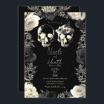 Black Cream Gray Skeleton Skull Gothic Wedding Einladung<br><div class="desc">Anpassen an Ihr Ereignis</div>