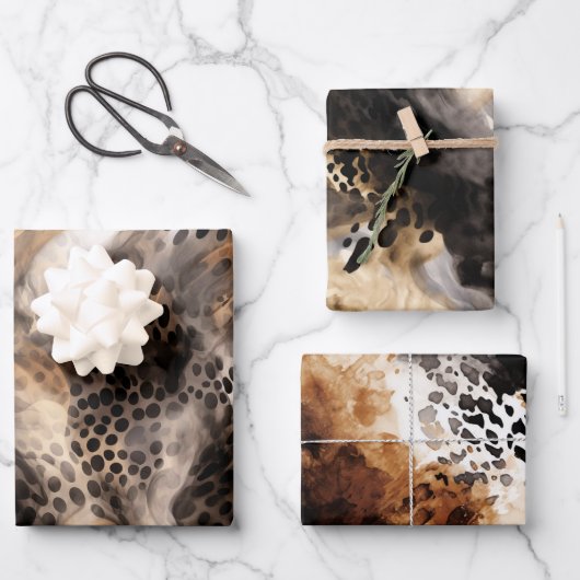 Black Cream Leopard Animal Brautparty Geschenkpapier Set (Vorderseite)