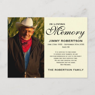 Black & Cream Memorial Family Acknowledement Postkarte