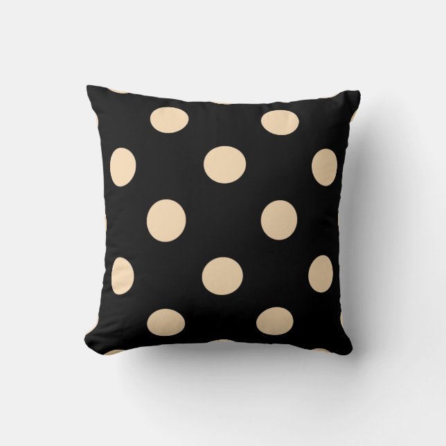 Black Cream Polka Dots Reversible Throw Kissen (Vorderseite)